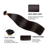 PROTEA Pre-Bonded Flat-Tip Remy Human Hair Extensions, Double Drawn #1B Natural Black Straight Extensions, 18-24 Inches, 50g/1.76oz