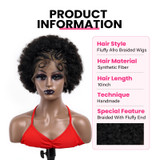 PROTEA Tribal Cornrow Afro Synthetic Wig, #1B Natural Black Braided Hand-Tied Lace Front Wig Twist Curly Braids 10 Inch