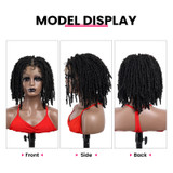 PROTEA Curly Dreadlock Wig Short Twist Synthetic Braided Wigs, #1B Natural Black Hand-Made Lace Front Rock Roll Braid 14 Inch