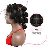 PROTEA Updo Bun Wig, #1B Natural Black Big Lace Front Synthetic Box Afro Wig Black Women 6 Inch