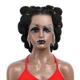 PROTEA Updo Bun Wig, #1B Natural Black Big Lace Front Synthetic Box Afro Wig Black Women 6 Inch