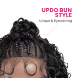 PROTEA Braided Wigs With Updo Bun, #1B Natural Black Synthetic Wig, Lace Front with Baby Hair 22 Inch