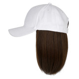Protea Baseball Cap Bob Wig, White Hat And Synthetic Brown Straight Hair, Adjustable Daily Use, 10 Wigs/Pack