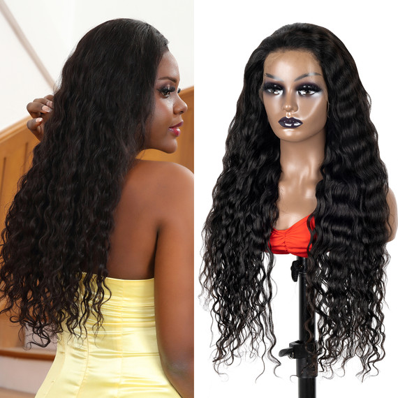 PROTEA HAIR Human Hair Wig, 13*6 HD Lace #1B Natural Color Natural Wave Frontal Wig, 180% Density & 150% Density