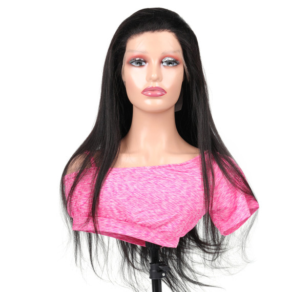 PROTEA HAIR Black Women Human Hair Wig, HD Lace #1B Natural Color Yaki 13*6 Frontal Wig, 180% Density & 150% Densiy