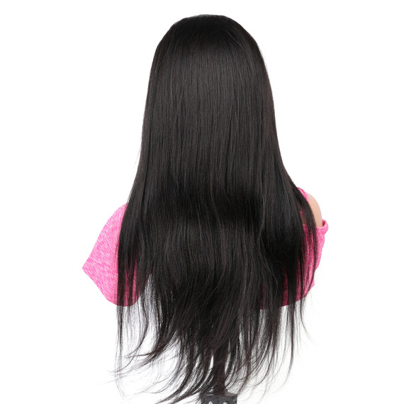 PROTEA Human Hair Wigs, Yaki #1B Natural Black 4*4 Closure Wig, 150% Density,  Wigs for White Black Women