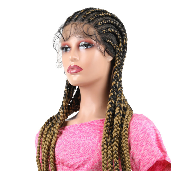 Protea 11 Twist Braided Wig, Lace Front Wig With Baby Hair, Synthetic #1B/27 Natural Black and Light Brown, Knotless Braid Wig for Black Women