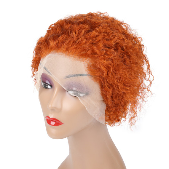 PROTEA #350 Bright Red Copper 6 Inch Short Women Human Hair Wig, 13*4 Transparent Lace Frontal Wig / Machine Wig