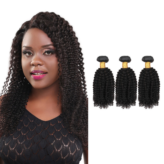 PROTEA Hair Weave, Kinky Curly Remy Human Hair Weft, 3-PACK DEALS Total 300G/10.58oz, 12A Natural Brazilian Bundles