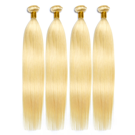 PROTEA Hair Weave, 613 Straight Platinum Blond Human Hair Weft, 4-PACK DEALS Total 400G/14.11oz, 12A Brazilian Hair Extensions With Highlight