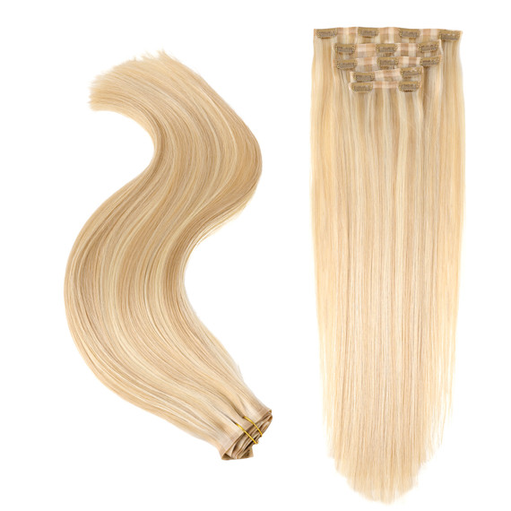 PROTEA #18P613 Human Hair Seamless Clip In Hair Extensions,  Straight 10 to 24 Inch, 100G 5PCS