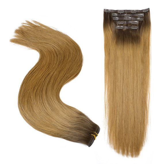 PROTEA #4T8 Color Human Hair Seamless Clip In Hair Extensions,  Straight 10 to 24 Inch, 100G 5PCS