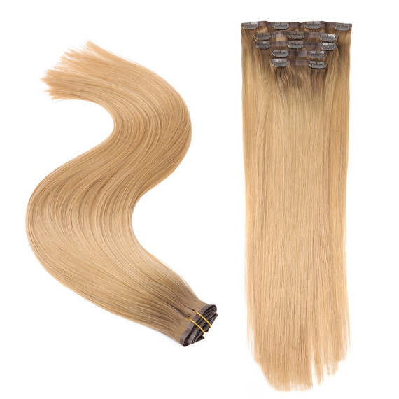 PROTEA #10T14 Color Human Hair Seamless Clip In Hair Extensions,  Straight 10 to 24 Inch, 100G 5PCS