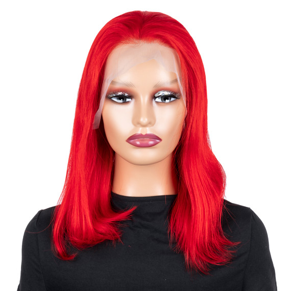 Protea Red Bob Wig, Straight Human Hair Big 13*4 Frontal Lace BOB Wig, 200% Density Easy To Wear