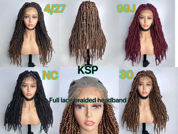 Protea Faux Locs Twisted Pre-Looped Crochet Braids, Synthetic Full Lace Front Braided Wig Long Curly Hair
