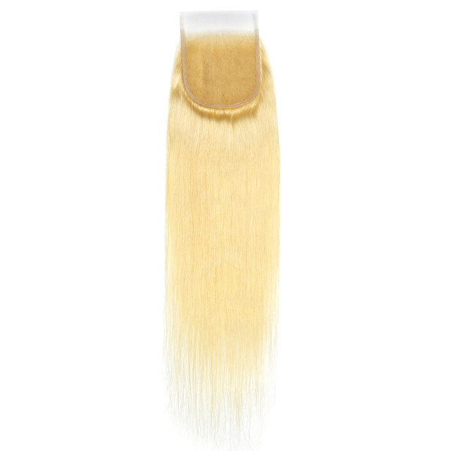 PROTEA 613 Straight Hair Lace Closure, HD and Transparent Free Part Lace Closure and Frontal, Platinum Blond Human Hair Extensions