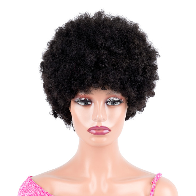 PROTEA #1B Natural Black 13*4 Transparent Lace Frontal Wig / Machine Wig, 10 Inch Afro Women Human Hair Wig