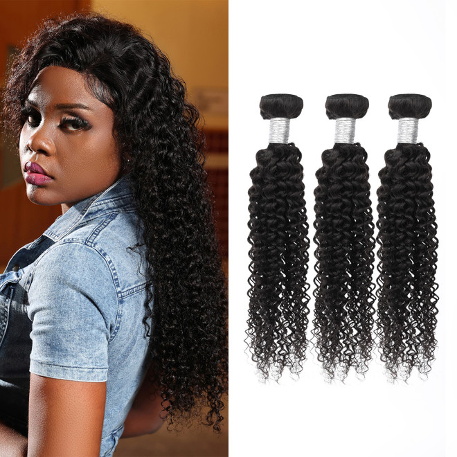 PROTEA Hair Weave, Jerry Curly Human Hair Weft, With 3PCS, Total 300G/10.58oz, 12A Brazilian Hair Extensions Natural-looking For Daily Use