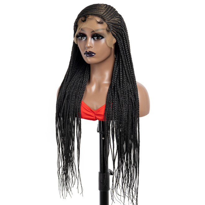 PROTEA Lace Front Braided Wigs for Black Women Synthetic Lace Frontal Cornrow Twist Braids Wigs Black Lightweight 30 Inch