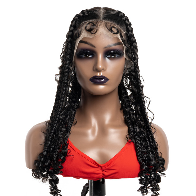 PROTEA Princess Twist Curly Braids, Natural Black Synthetic 13*6 Lace Front for Women Wavy Free Ends Braided Wig