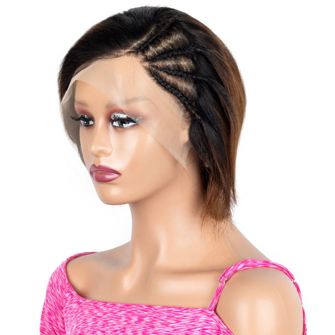 Protea #1B Natural Black Braided Human Hair Wig, 13*4 Full Frontal Lace Wig, 200% Density Celebrity Style