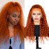 PROTEA Real Human Hair Wigs, #350 Bright Red Copper Water Wave Full Frontal Lace 13*4 Wig, 200% Densiy, 22 Inch