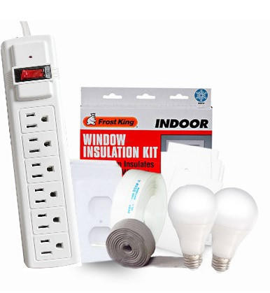 Energy Conservation Kit with LEDs, foam gaksets and safety caps, power