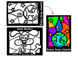Stained Glass Coloring Sheets with Water Saving Messages