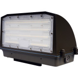 Simply Conserve adjustable full cut-off LED wall pack with bronze housing, downward-facing lens, photocell, and IP65 wet-rated outdoor design