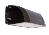 Simply Conserve adjustable full cut-off LED wall pack with bronze housing, downward-facing lens, photocell, and IP65 wet-rated outdoor design