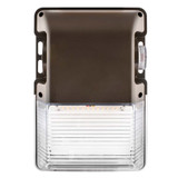 Simply Conserve field-adjustable LED mini wall pack with bronze housing, clear polycarbonate lens, and built-in photocell