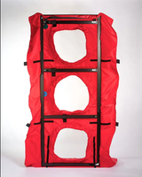 The Energy Conservatory Minneapolis Blower Door 3-fan system with three Model 3 fans, red three-hole panel, commercial aluminum frame, and DG-1000 gauges