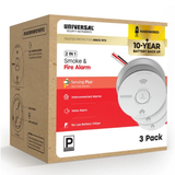 USI USI/SM/HW10YR/P/3 3-pack hardwired smoke and fire alarms with 10-year battery backup, photoelectric sensing, and Voice Alert