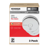 USI USI/SM/REP/3 3-pack battery-operated smoke and fire alarms with replaceable 9V battery and compact photoelectric design