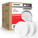 USI USI/SM/REP/3 3-pack battery-operated smoke and fire alarms with replaceable 9V battery and compact photoelectric design