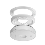 BRK First Alert SM6W01 hardwired smoke alarm with replaceable AA battery backup, LED indicators, and side-load battery drawer