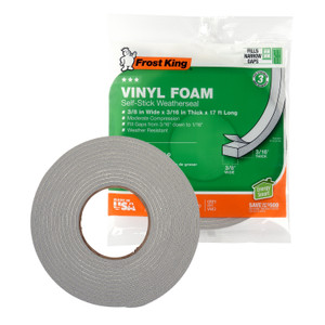 Frost King Vinyl Foam Weatherstrip 3/8 in x 3/16 in x 17 ft V443H - Case of 24 Minimum