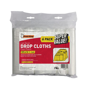 Frost King 6 Pack of Light Weight Drop Cloths- 9’ x 12’, .7mil P111R6 - Min Case of 18