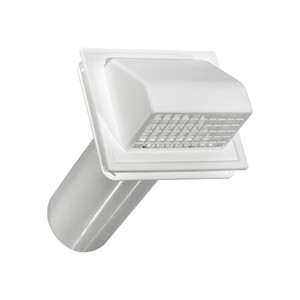 Lambro 4" White Plastic Wall Exhaust Hood Vent - Spring Damper - Removable Screen - J-Channel - 11" Pipe - 224W-JC- Case of 24 Minimum
