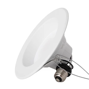 Simply Conserve L5/9-DL4-27/50-D-ADJ 4-inch adjustable LED downlight retrofit with matte white trim, frosted lens, E26 adapter, and spring clips