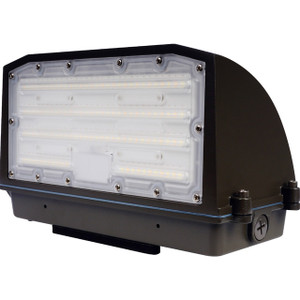 Simply Conserve adjustable full cut-off LED wall pack with bronze housing, downward-facing lens, photocell, and IP65 wet-rated outdoor design