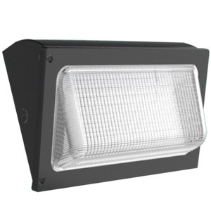 Simply Conserve adjustable traditional LED wall pack with integrated photocell, bronze housing, clear lens, and wet-rated outdoor design