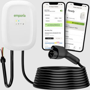 Emporia EMEVSE1-A-H-J white Level 2 EV charger with CCS/J1772 connector and hardwired configuration