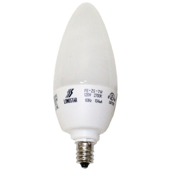 Longstar 7W Warm White Torpedo Candelabra Base CFL FE-ZS-7W/27K