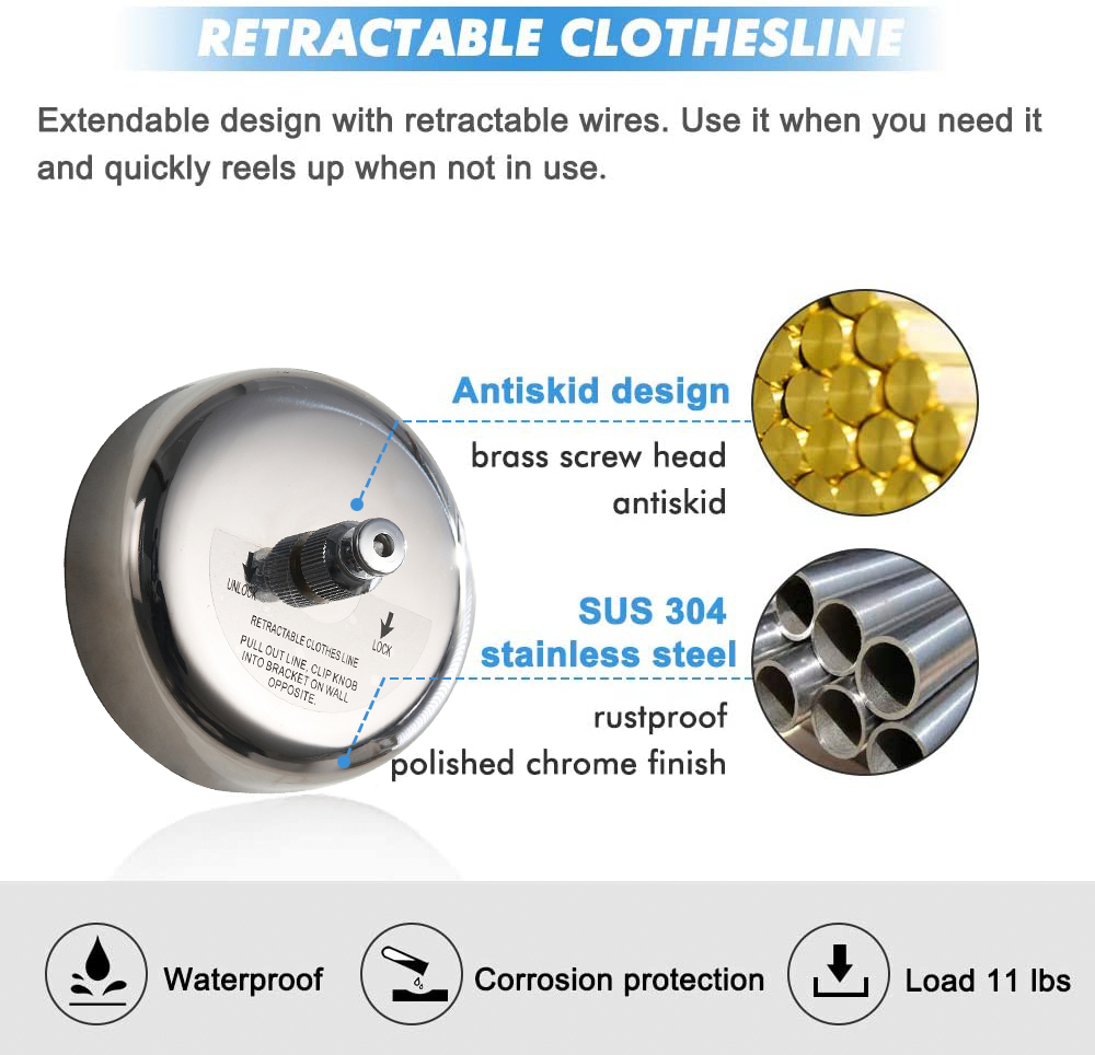 Conserve Smart Retractable Clothes Line with 304 Stainless Steel