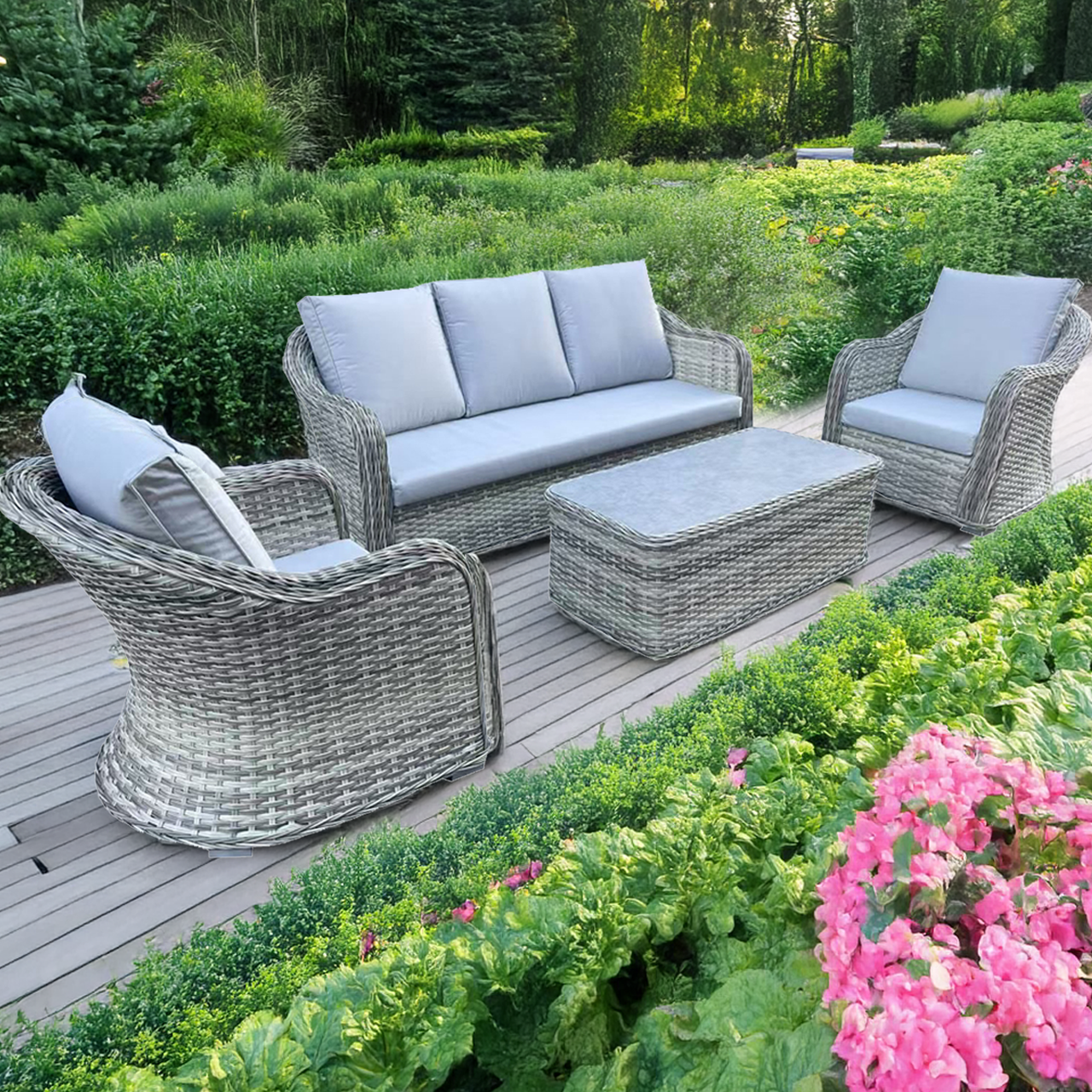 Rattan Piece Lounge Set Grey With Coffee Table The Online Sofa