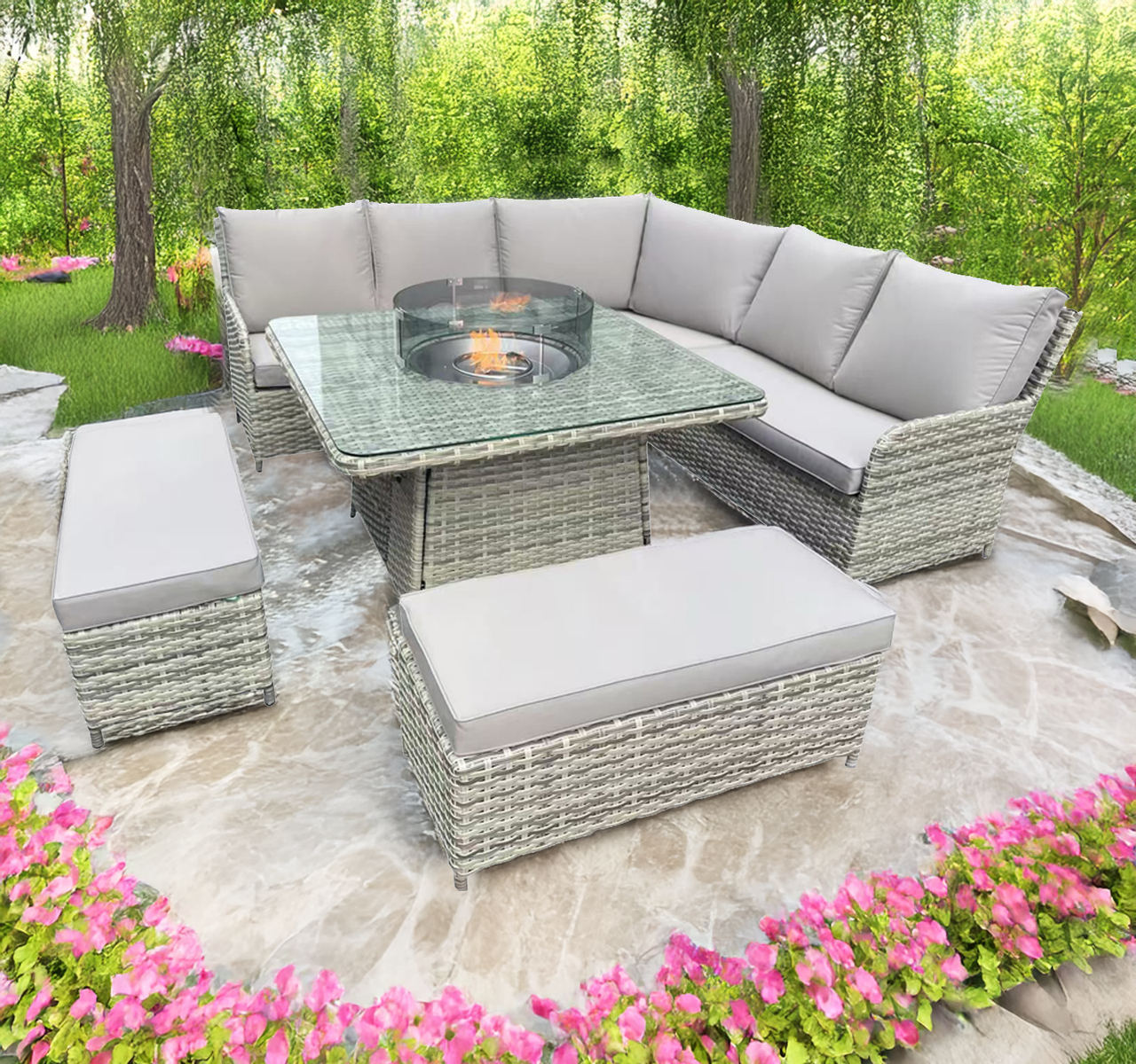 Grey Rattan Garden Sofa Set Outdoor Rising Table Mixed Grey Rattan