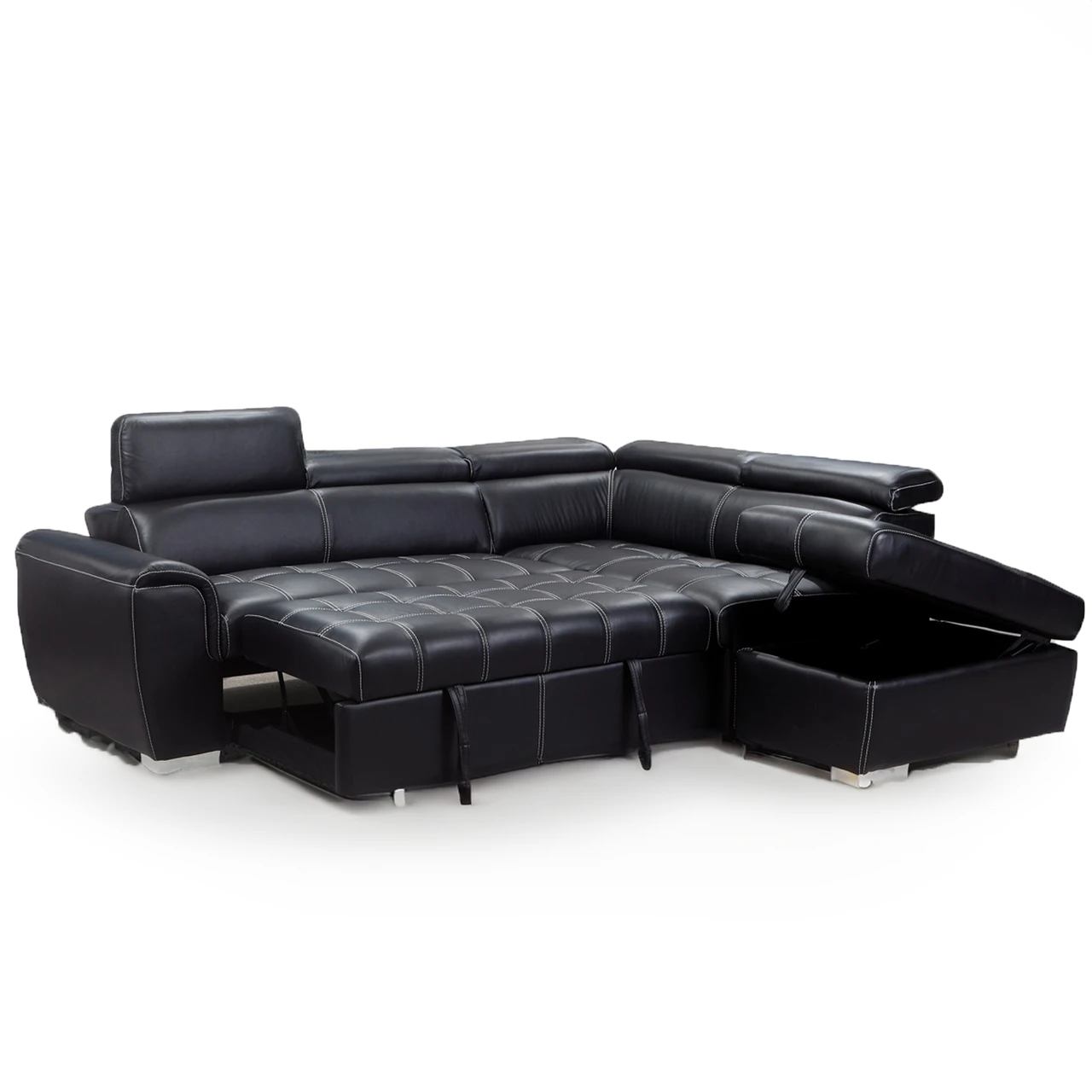 Nevada Leather Corner Sofa Bed With Headrests | Fast Delivery