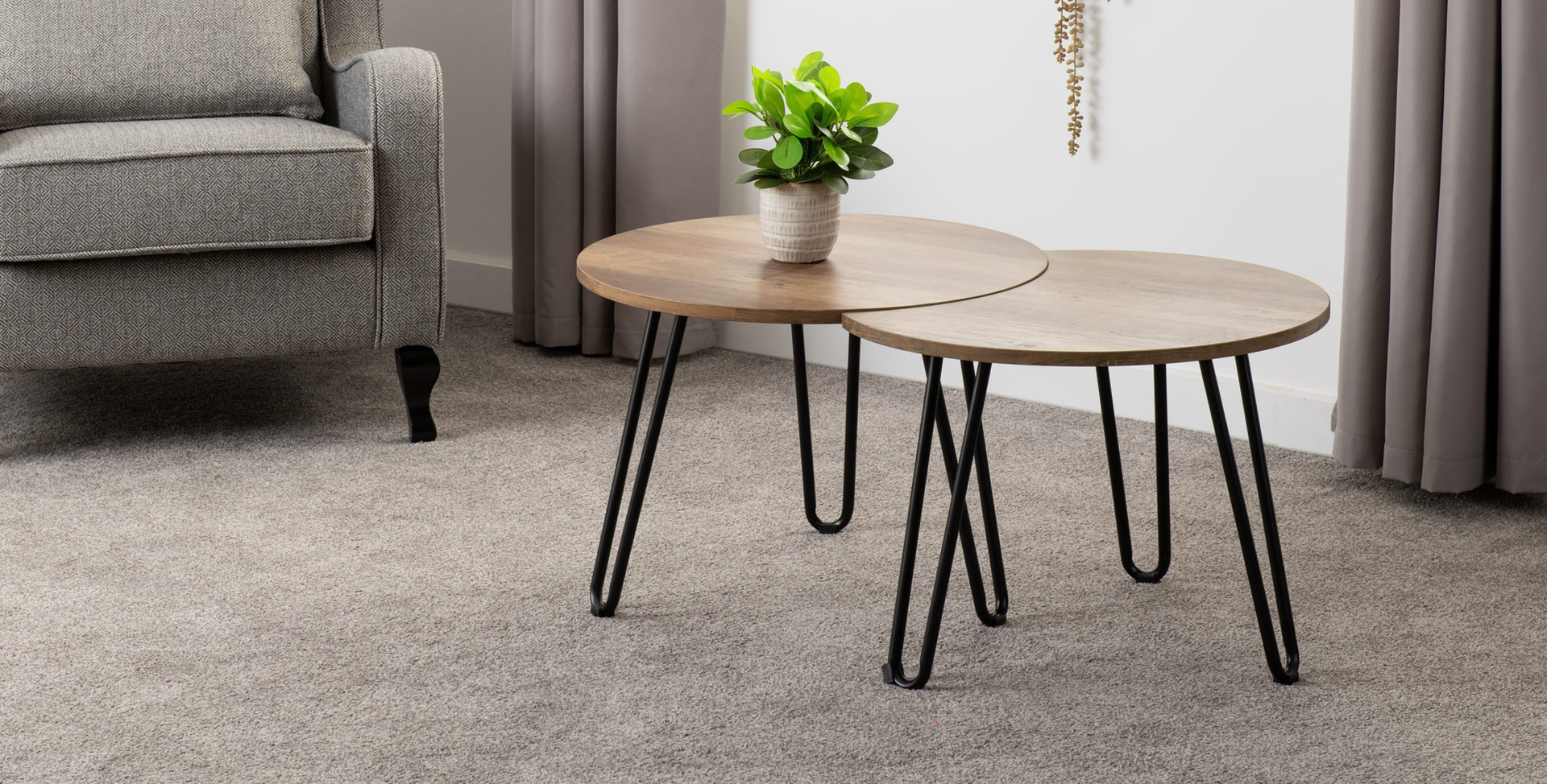 Athens Duo Coffee Table Set Medium Oak/Black | The Online Sofa Shop