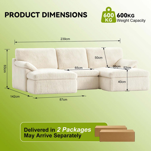 Bonnie Modular U shape Corner Boneless Cloud Comfy Fabric Sofa